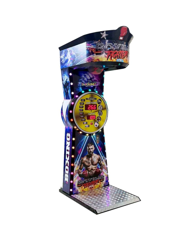 Coin-operated boxing arcade machine with punch strength meter